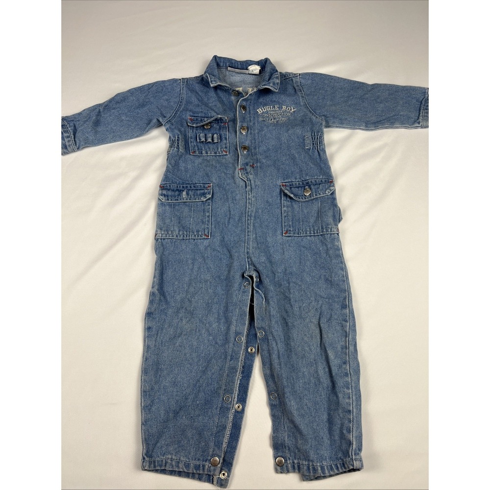 Bugle boy Construction Denim Button Long sleeve Coverall Boys Size 24M